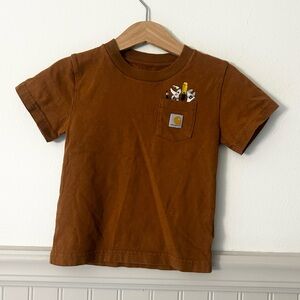 Rare Carhartt Toddler Boys 2T Brown Kids Short Sleeve Tee with Tool Pocket